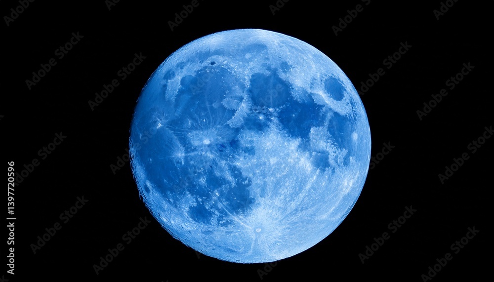 Obraz premium Realistic detailed full big blue moon isolated on transparent background Horror night concept Halloween object EPS 10