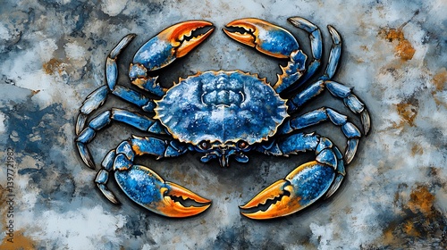 A vibrant depiction of a majestic blue crab.