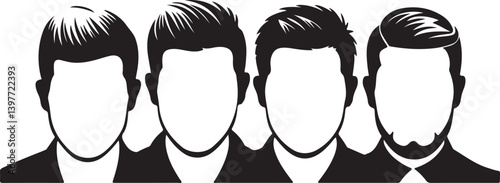 Set of male haircuts and hairstyles with a beard on a white background,generative ai