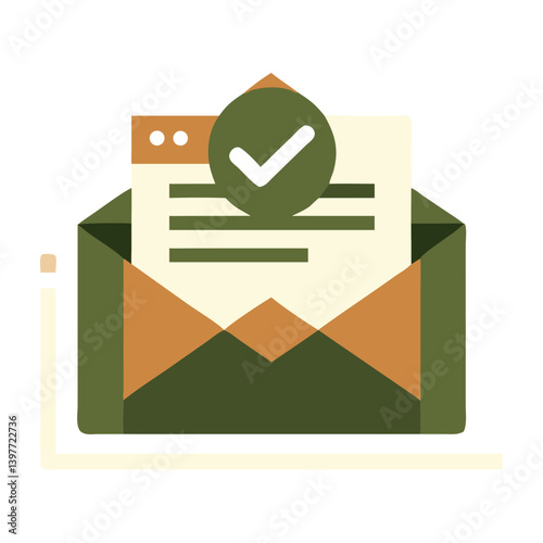 Email Notification with Checkmark Icon in Green Envelope on White Background