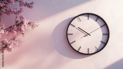 Wallpaper Mural Modern clock adorned with soft lighting, surrounded by blooming Torontodigital.ca