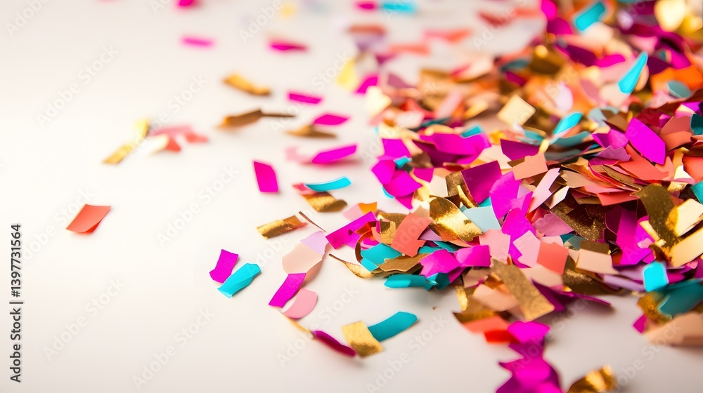 Colorful Confetti Scatter on a White Background Celebrating Joyous Occasions and Events Colorful Confetti Scatter on a White Background Celebrating Joyous Occasions and Events