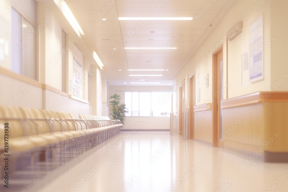 A soft focus view of a hospital waiting area with white walls A soft focus view of a hospital waiting area with white walls