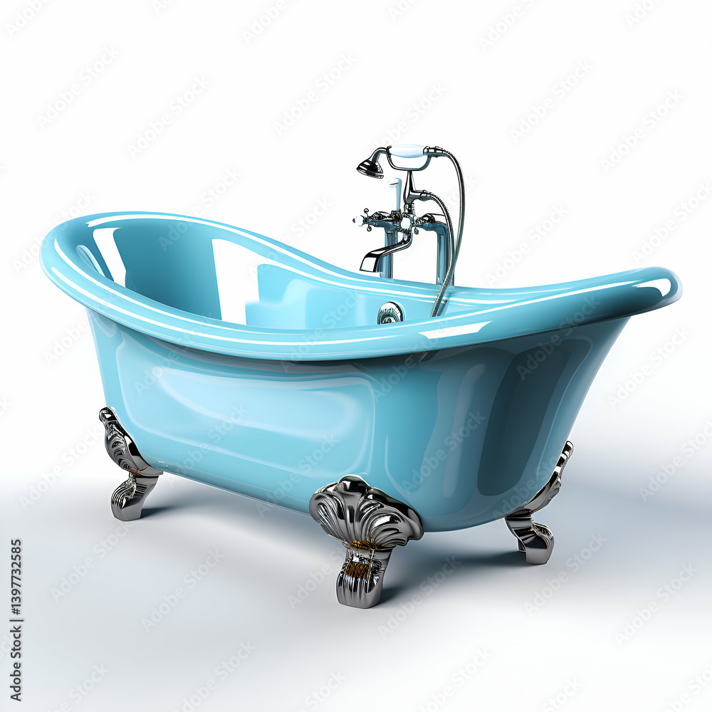 Blue bathtub on a white background. 3d render image. Blue bathtub on a white background. 3d render image.