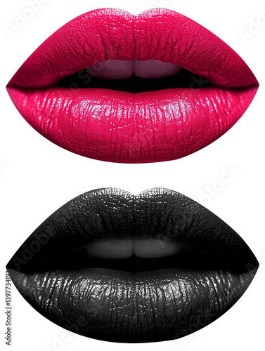 red lips isolated on white, red and black lips with lipstick on them