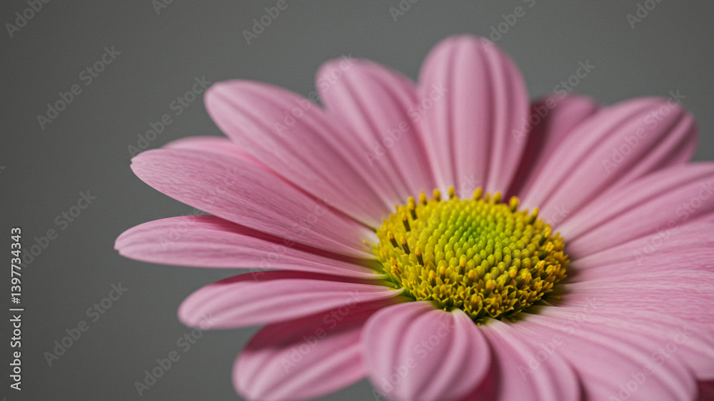 A vibrant pink flower with a yellow core is captured in close detail, contrasting beautifully with a gray background A vibrant pink flower with a yellow core is captured in close detail, contrasting beautifully with a gray background