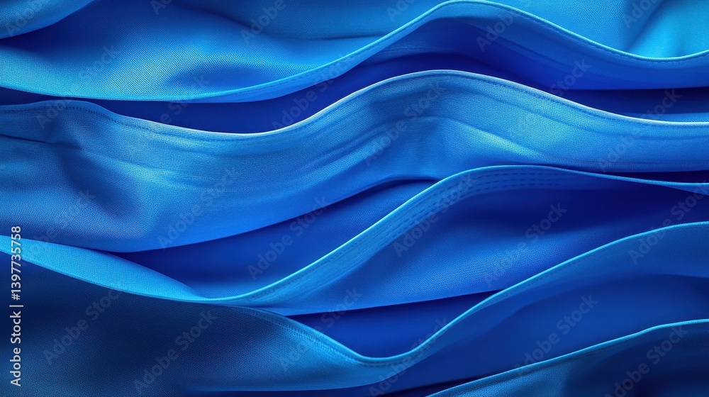 Fototapeta premium Close-up of flowing blue fabric waves creating a smooth texture, ideal for textile design