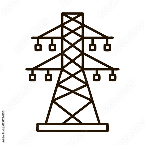 Transmission Tower Icon Design with Power Lines