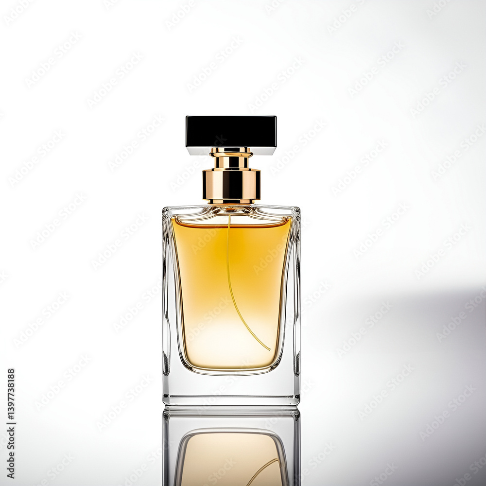 Isolated on white background, an elegant perfume bottle with light reflections, luxury product photography Isolated on white background, an elegant perfume bottle with light reflections, luxury product photography