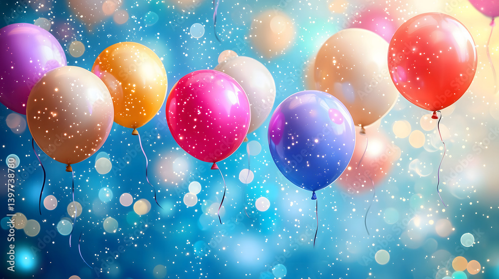Colorful Balloons with Bokeh Effect and Sparkles Colorful Balloons with Bokeh Effect and Sparkles