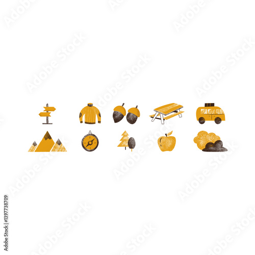 rustic camping icon drawings
