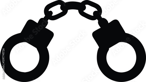 Black Handcuffs with Chains, Justice Enforcement on Transparent