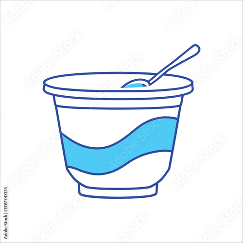 Yogurt Cup with Spoon Inside – Simple and Minimalist Dairy Product Illustration