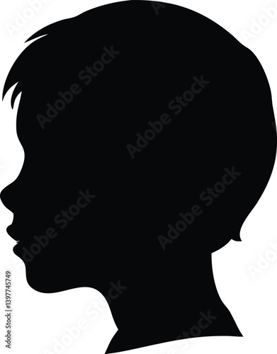 Boy Profile Silhouette, Transparent Background, Minimalist Design, Kid Portrait