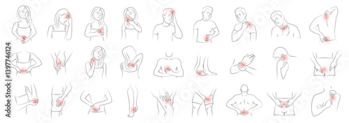 Pain location in different part of man and woman body set