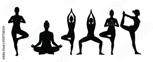 Yoga Poses Silhouette: A series of elegant yoga poses displayed in silhouette, showcasing the grace and balance inherent in the practice.