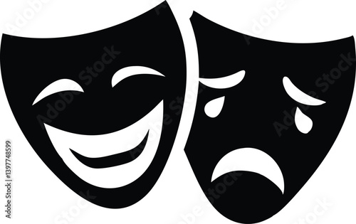 Comedy and Tragedy Theater Masks Duo with Transparent Background Symbol