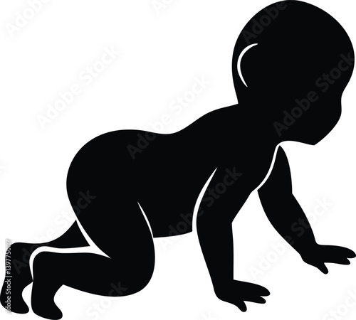 Crawling Baby Silhouette, Infant Development, Transparent Background Art