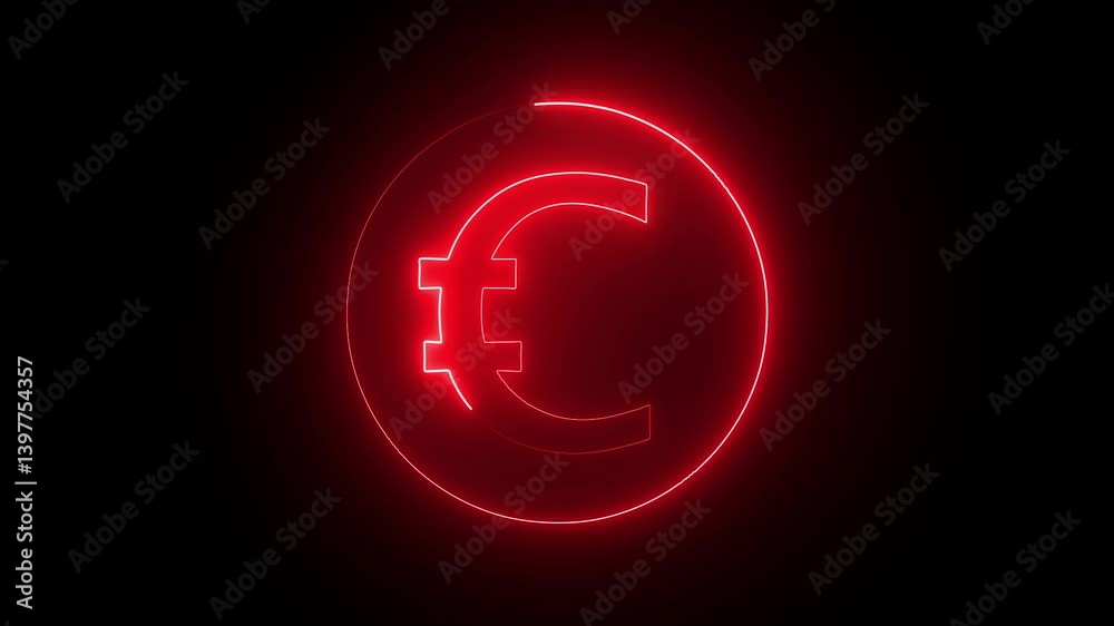 Flying neon euro symbol particles loop icon animation .red color neon line and black background . Flying neon euro symbol particles loop icon animation .red color neon line and black background .