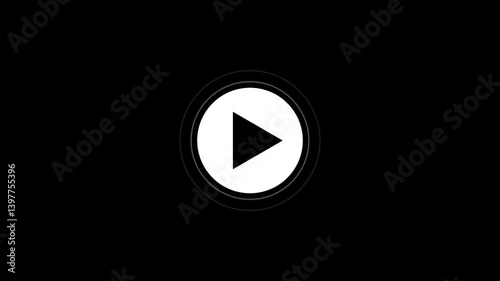 Video, audio play button icon animation. glowing play button animation. play button symbol inside white circle.white color audio play and black background.