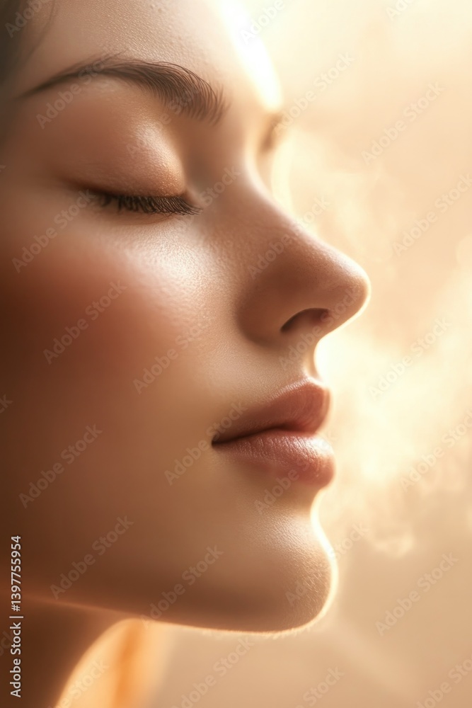 Soft light enhances serene expression, creating an ethereal atmo Soft light enhances serene expression, creating an ethereal atmo