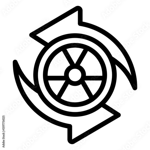 Arrows with radioactivity seal line icon, atomic energy concept. Vector graphics. Radiation danger renew refresh sign on white background, style mobile or design.