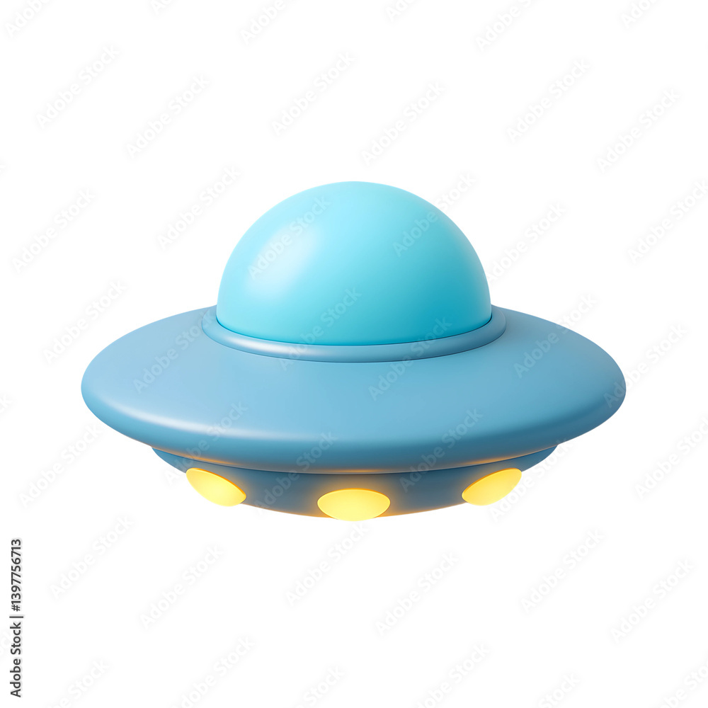Bright blue 3D UFO icon with a streamlined design and transparent background suitable for creative projects Bright blue 3D UFO icon with a streamlined design and transparent background suitable for creative projects