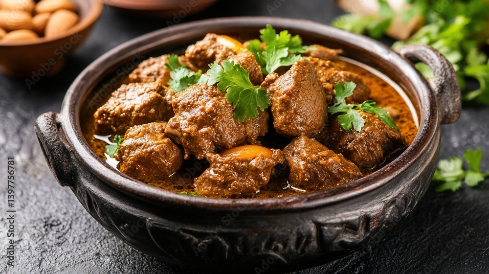 Aromatic, flavorful lamb curry in a rustic bowl Aromatic, flavorful lamb curry in a rustic bowl