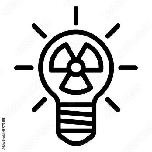 Lightbulb with radiation line icon, atomic energy concept. Vector graphics. Shiny light bulb lamp radioactivity sign on white background, style mobile or design.