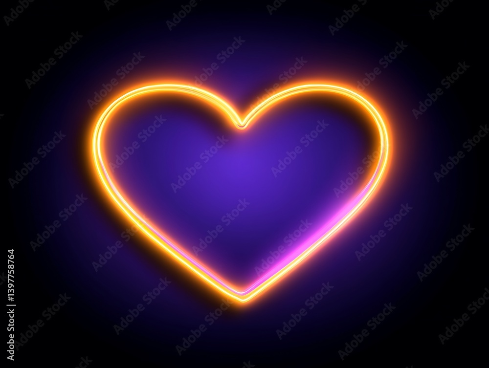 A glowing heart shape with neon orange outline on dark background A glowing heart shape with neon orange outline on dark background