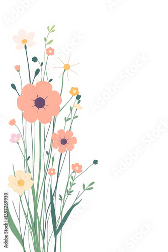 whimsical flower illustration on white background concept of beauty, nature, floral design, vector style