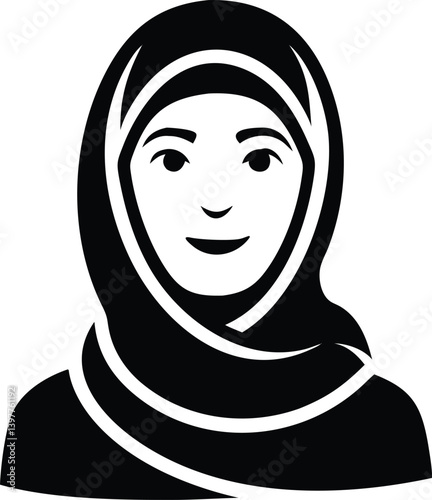 Elegant Muslim Woman Portrait with Hijab in Black and White Minimalist Style