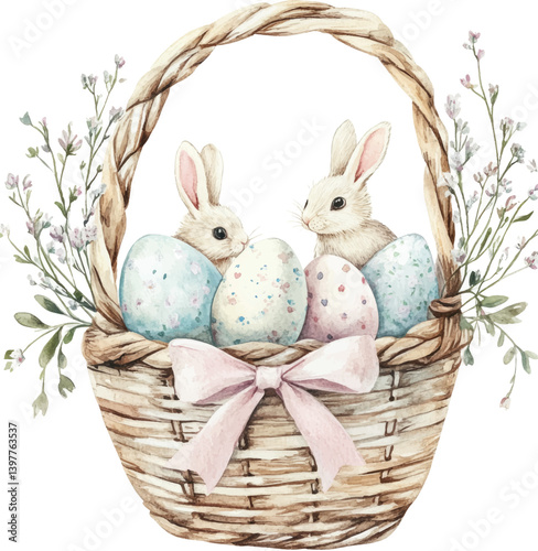 easter basket with eggs and bunny