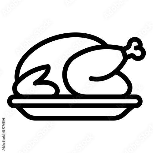 Fried chicken, turkey on platter line icon, easter holiday concept. Vector graphics. Turkey dish sign on white background, style mobile or design.