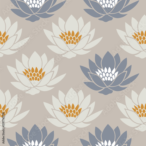 Stylized lotus flowers. Seamless pattern background ideal for wrapping paper, fabric, textile etc.