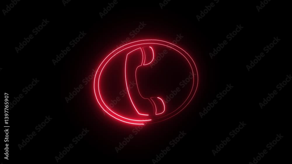 Glowing neon call icon animation . red color neon call icon and Black background . Glowing neon call icon animation . red color neon call icon and Black background .