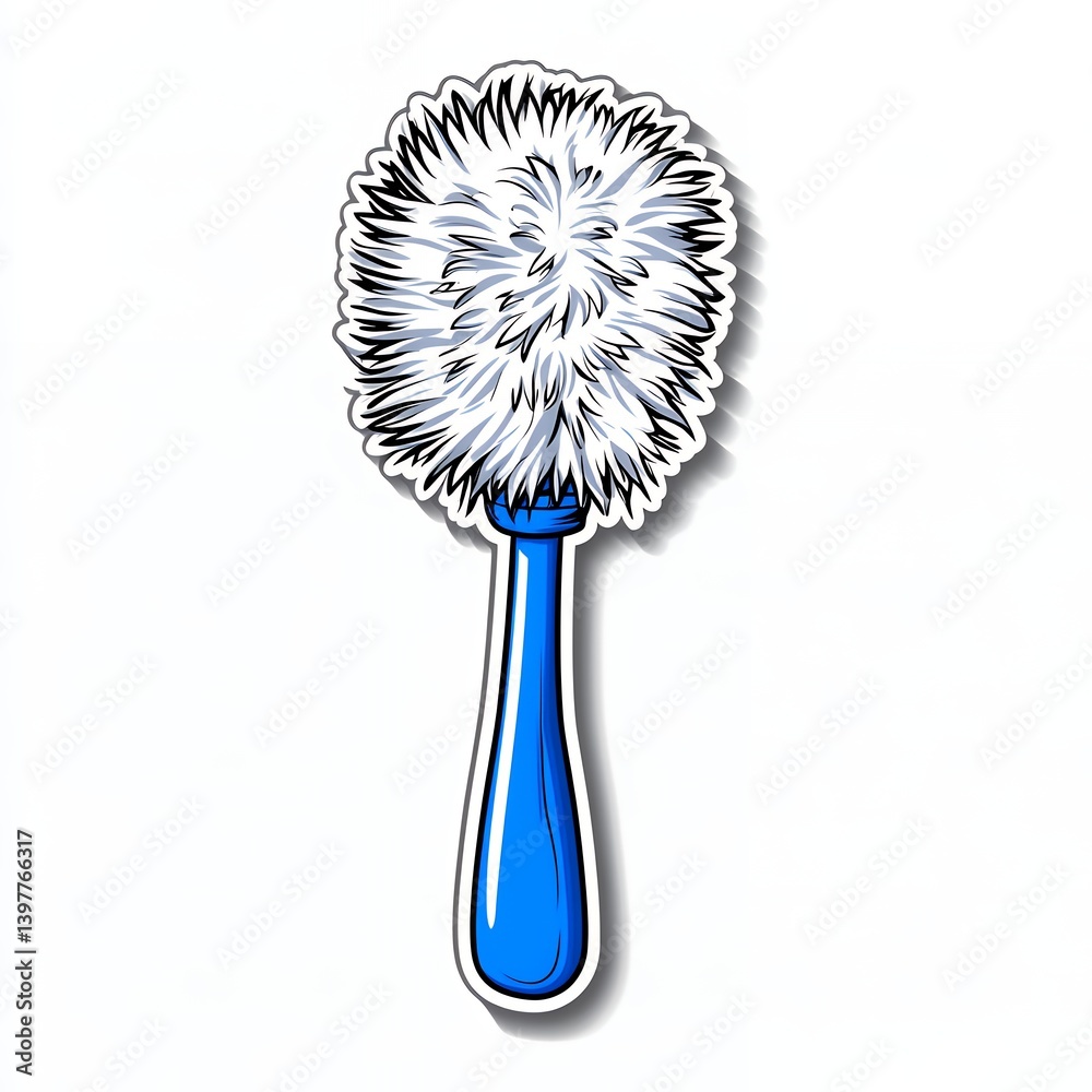 Blue Handled Toilet Brush with Fluffy White Bristles Illustration