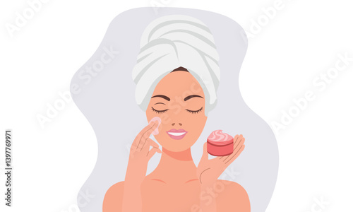 woman applying cream on her face