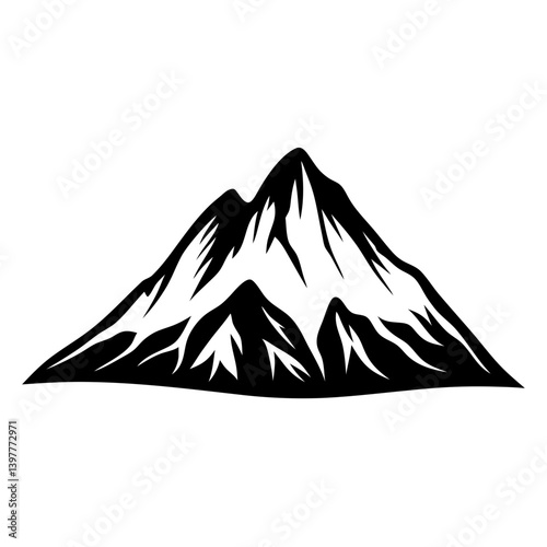Majestic Black and White Mountain Peak Illustration Graphic Design