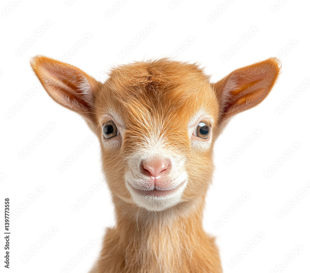 Playful goat kid portrait farm animal isolated on transparent background png Playful goat kid portrait farm animal isolated on transparent background png