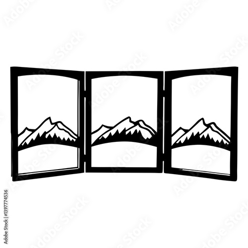 Trifold Room Divider with Mountain Landscape Design Metal Screen Decorative Partition