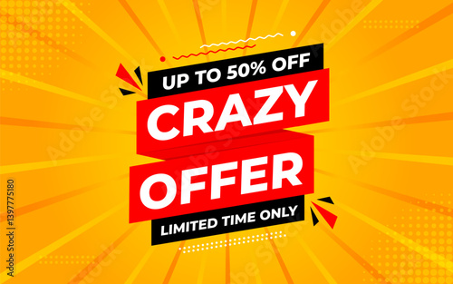 Crazy Offer Sale Background. Sale banner design template. Vector illustration. Market promotion banner and crazy discount announcement background vector illustration.