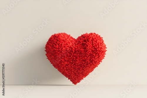 Pixel Heart With Shadow Standing Upright Against a Neutral Background Creates an Inviting and Modern Aesthetic for Various Design Themes