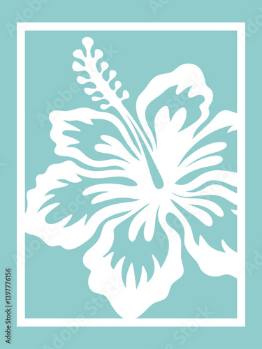 Hibiscus flower  silhouette. Laser cut template. Wall art vector illustration.
