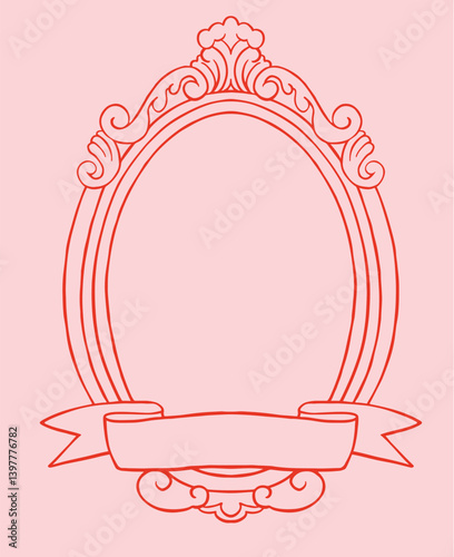 Oval vintage crest frame. Coquette baroque frame.