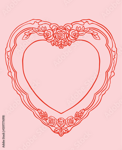 Heart vintage crest frame. Coquette invitation frame.