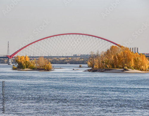 Bugrinsky Bridge in Novosibirsk from the ship.