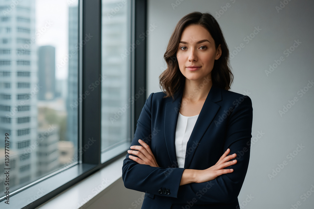 Selbstbewusste Geschäftsfrau steht im modernen Büro am Fenster
Selbstbewusste Geschäftsfrau steht im modernen Büro am Fenster