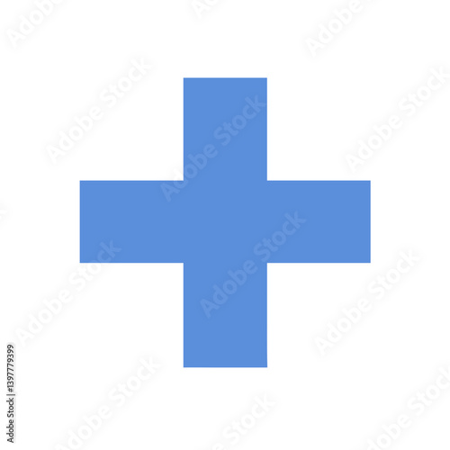 Solid blue plus sign on white background, symbolizing addition, positivity, or medical assistance in digital and UI settings.
