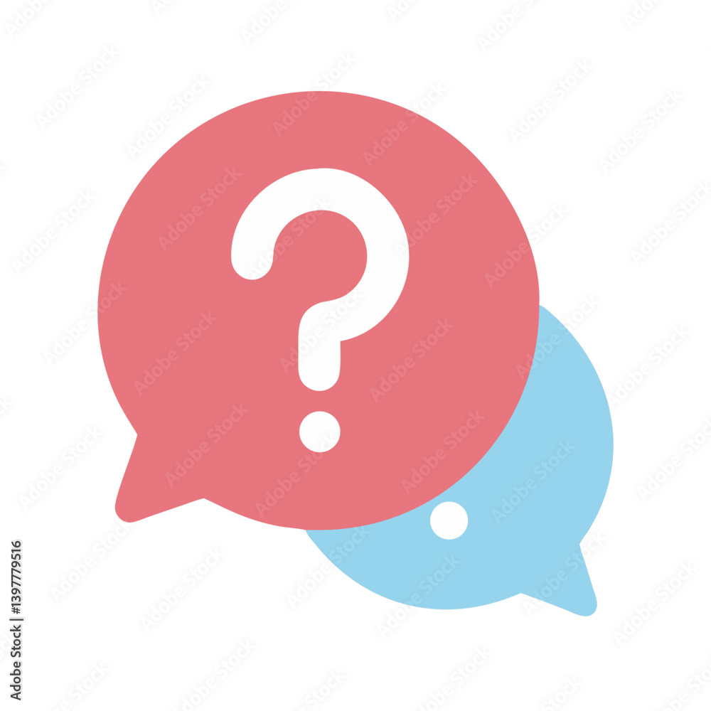 Icon of two overlapping chat bubbles, one with a question mark, symbolizing inquiry, help, support, or frequently asked questions.
Icon of two overlapping chat bubbles, one with a question mark, symbolizing inquiry, help, support, or frequently asked questions.